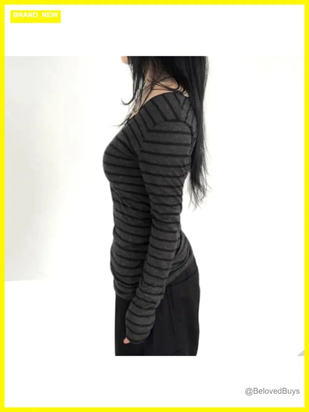 Y2K Striped Long Sleeve Fitted Off Shoulder Grunge Top